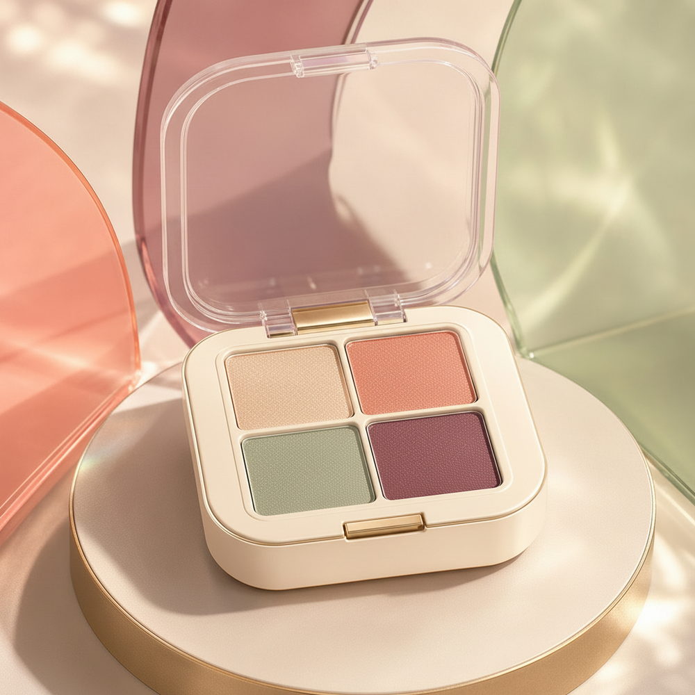 Open Trinidy MK Prism Dew Eyeshadow Quad displayed with four coordinated pans in a bright studio