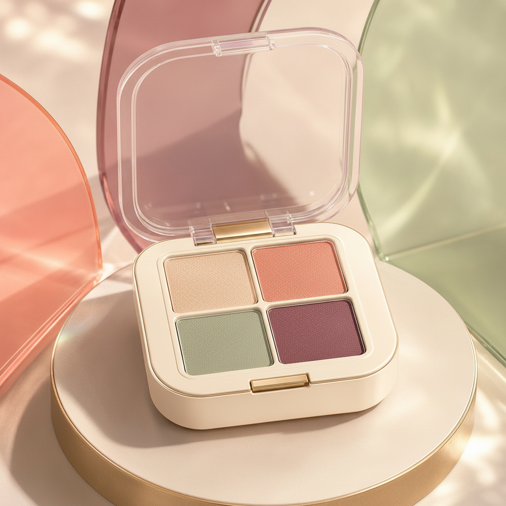 Open Trinidy MK Prism Dew Eyeshadow Quad displayed with four coordinated pans in a bright studio