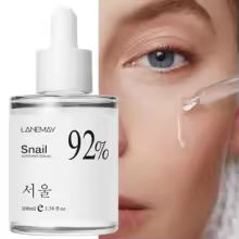 LANEMAY 92% Snail Soothing Serum beside a facial application scene